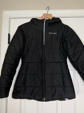 Columbia Black Puffer Jacket Big Kid's Large Hooded Winter Coat Insulated Zip Up